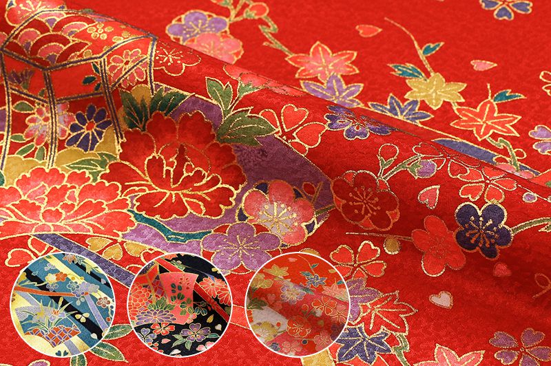 金彩友禅販売 貝桶に扇文様柄の和柄生地通販なら都香庵