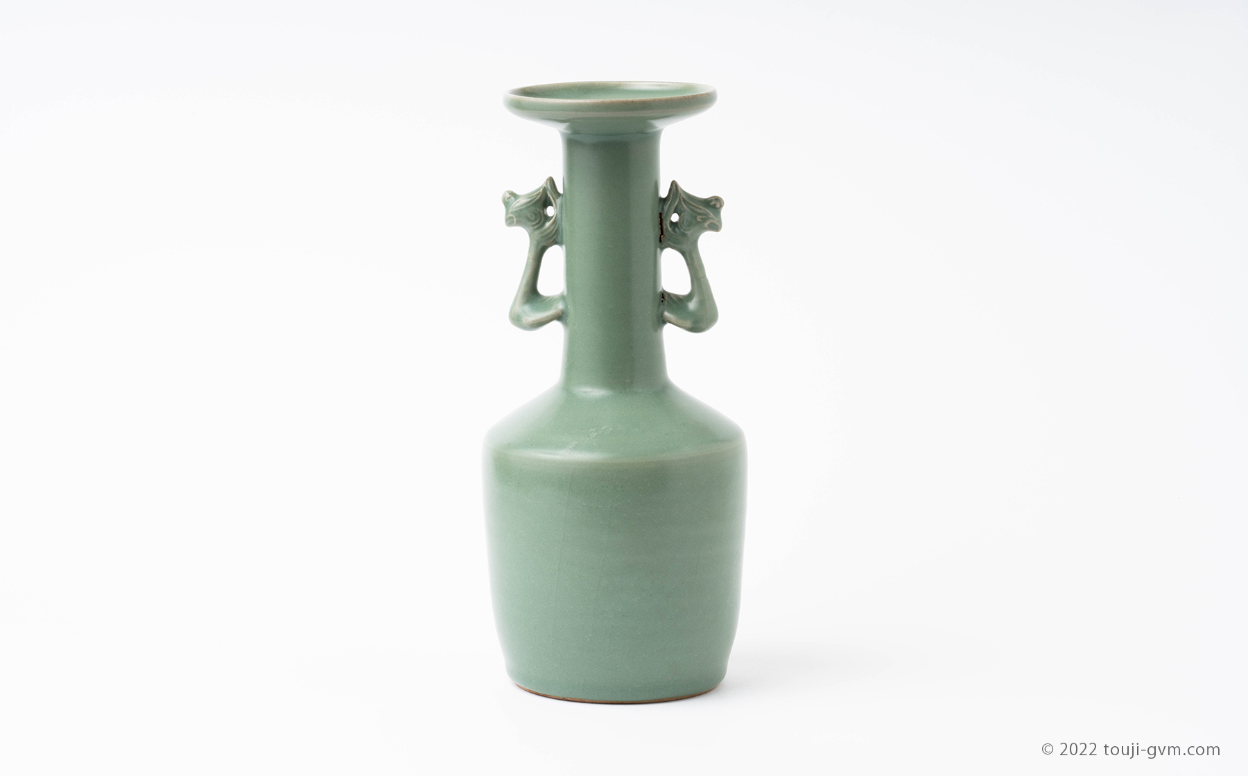 中国 哥窯 青磁 金絲鉄線 氷裂文双耳瓶 C 6910 中国 哥窯 青磁 金絲