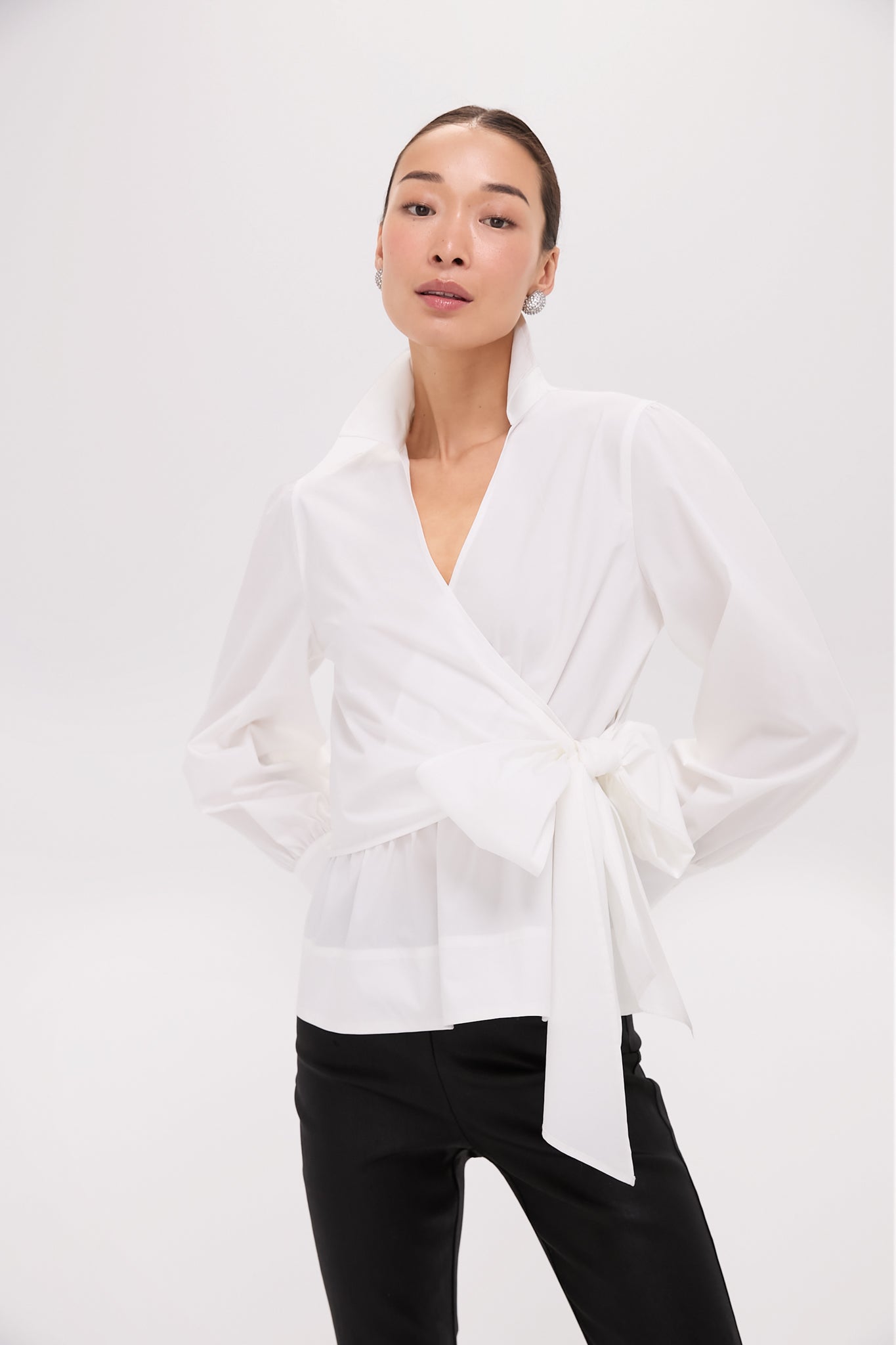 White Tie Front Bow Bea Blouse | Tuckernuck