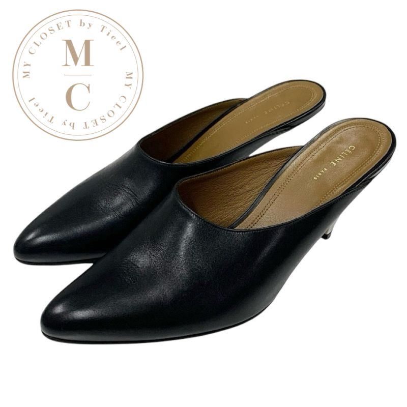 美品】CELINE ブラック エナメル スクエアトゥ ミュール サンダル 美品
