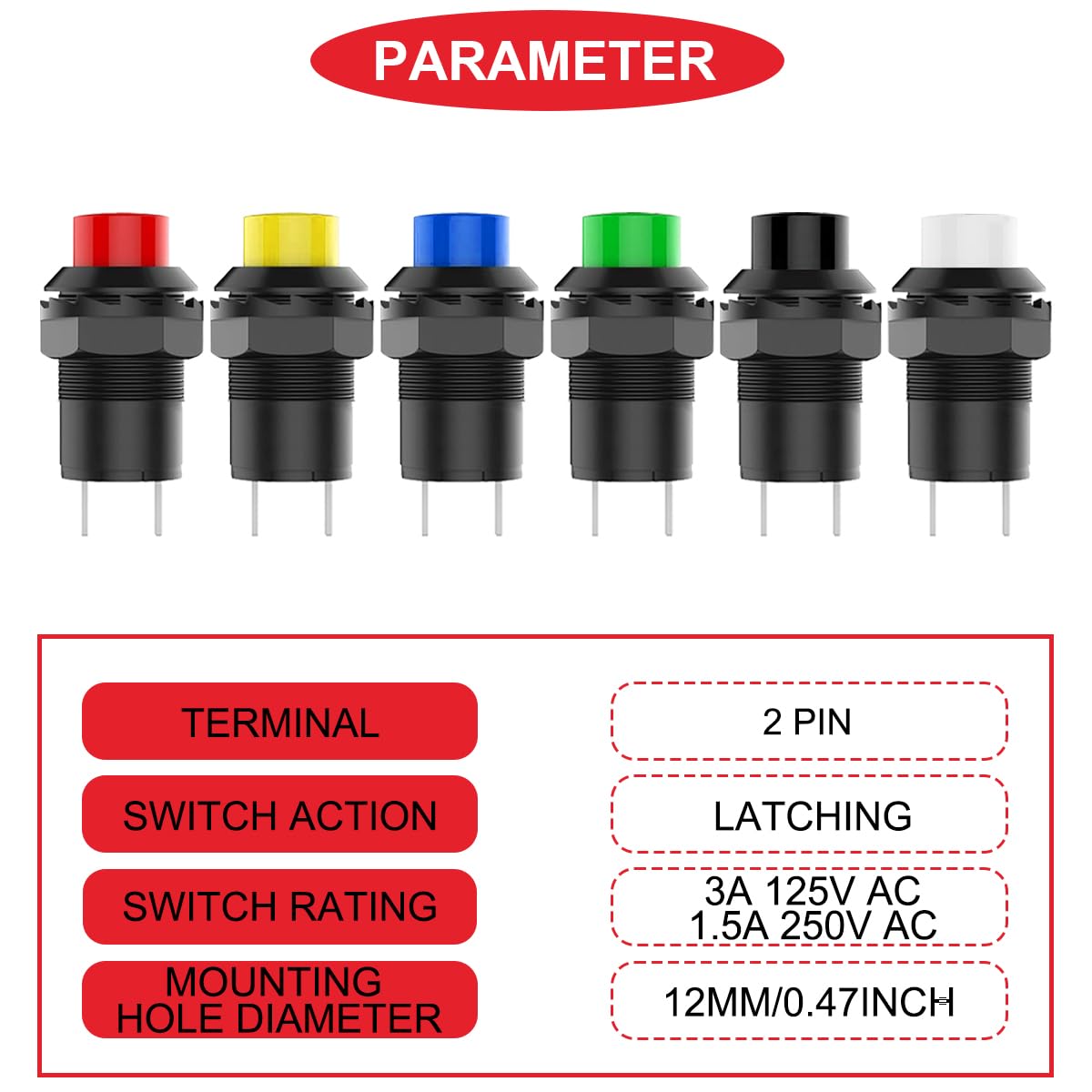 楽天市場】24個セルフロック式押しボタンスイッチ12ミリメートルAC