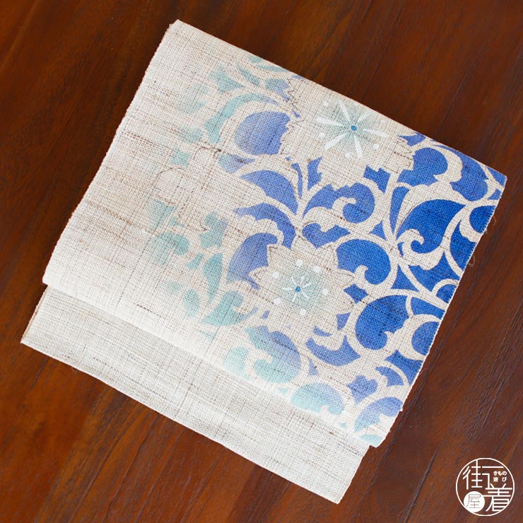 楽天市場】＼2点で3％OFFクーポン／[本麻] 夏名古屋帯 唐草花 (麻/水色