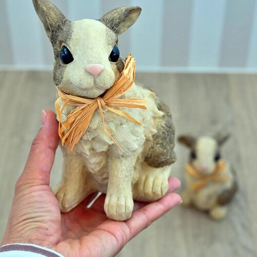 楽天市場】わらうさ 二つセットうさぎの置物 ラビット 藁リボンお庭や