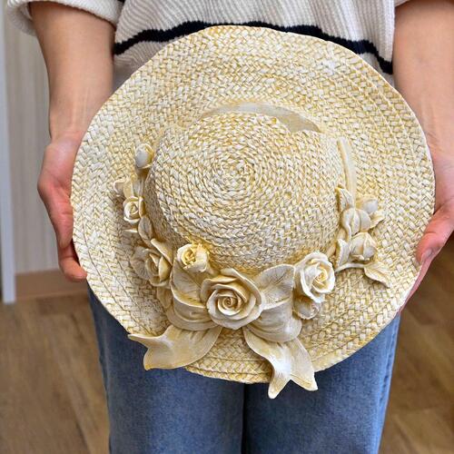 楽天市場】アンティーク帽子 アイボリー 麦わら帽子可愛い 置物 ドライ