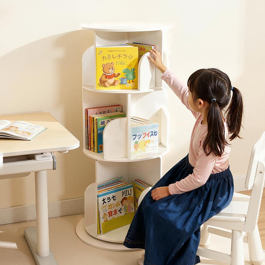 楽天市場】回転式本棚 ホワイト 飾り棚 絵本棚 回転本棚 コミック収納