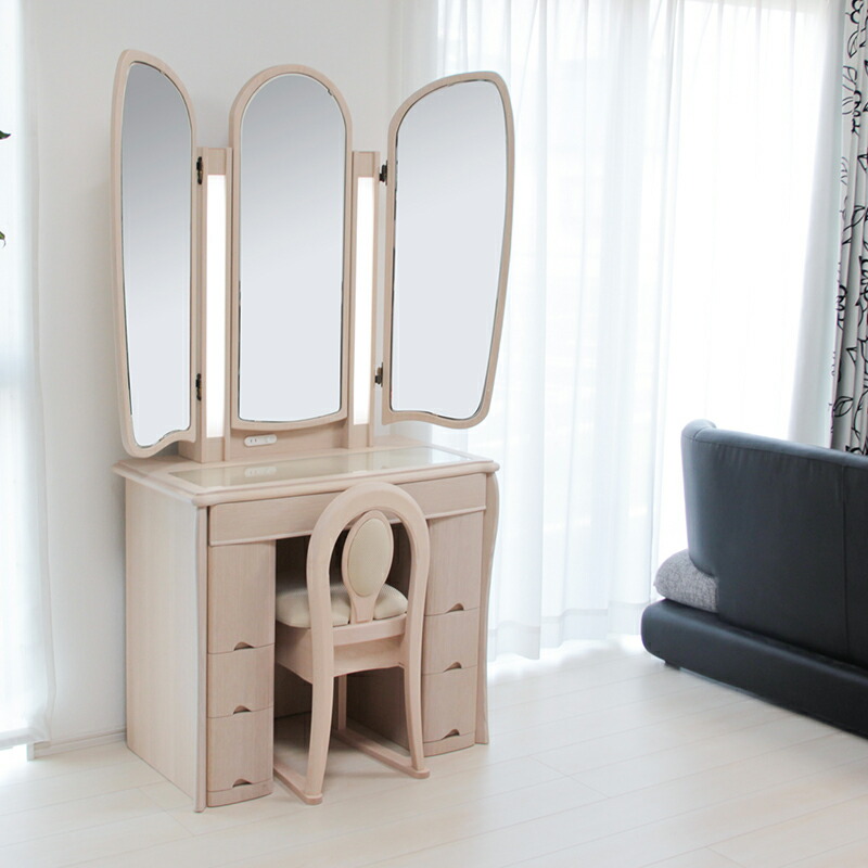 楽天市場】ドレッサー ライト付 三面鏡 完成品 led キュアベル 日本製