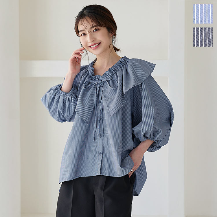 楽天市場】 ストライプフリル襟ブラウス [C6171] レディース トップス