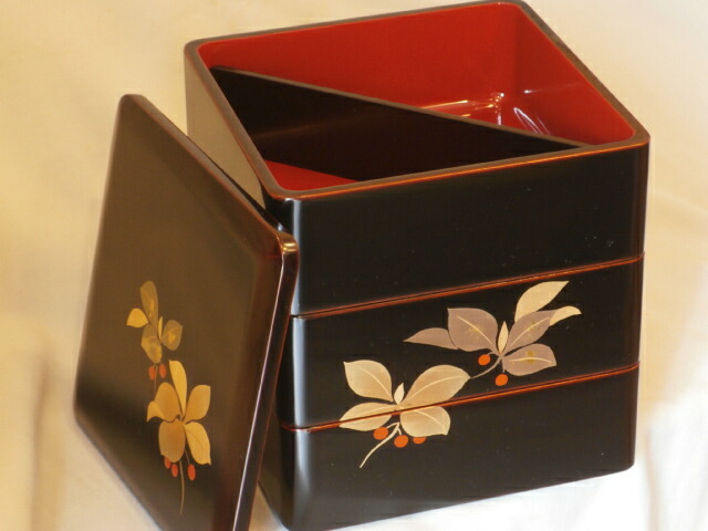 楽天市場】和食器 会津漆器 木製 6.0寸 三段重箱 漆塗り やぶこうじ 溜