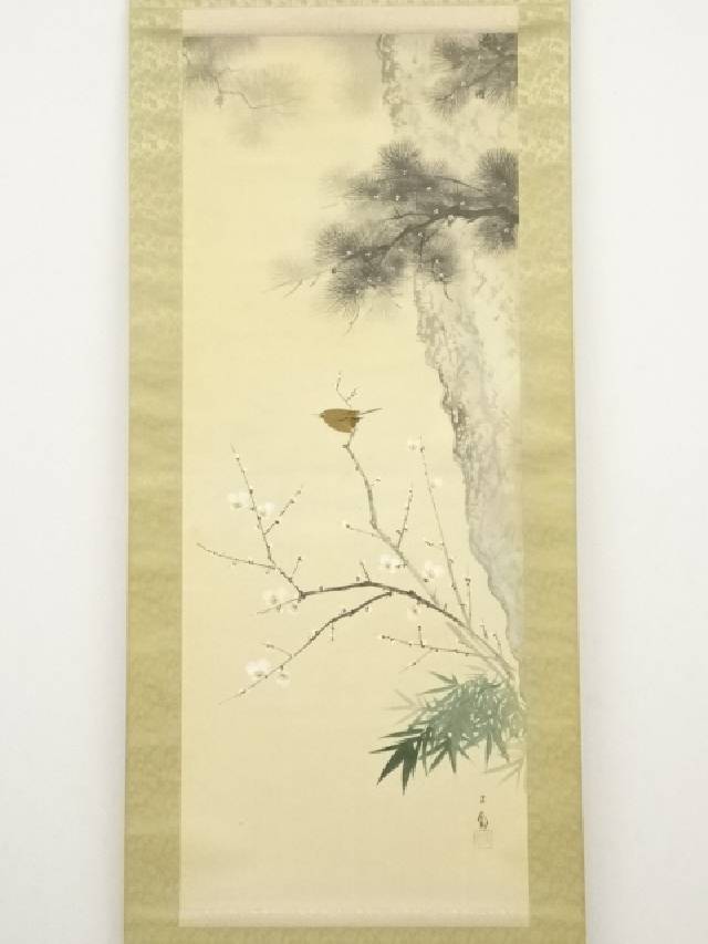 掛け軸 深谷 梅に鶯 絹本 希少 軸装 茶道具 掛軸 美品 です。 掛け軸