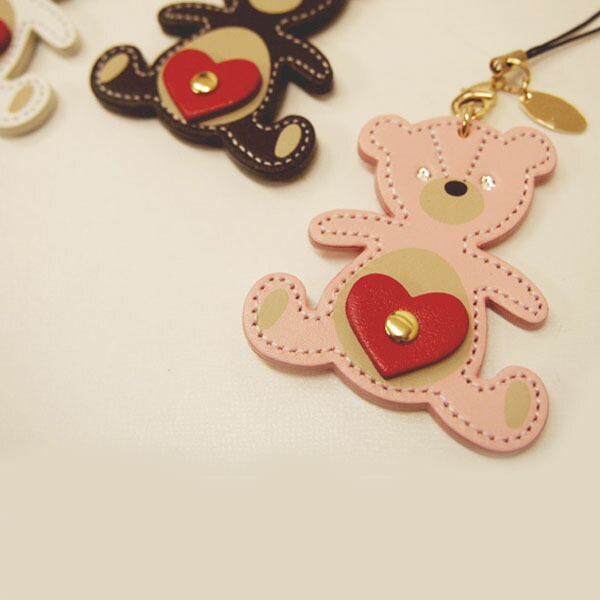 楽天市場】Happy くま おなかに ハート ストラップ 日本製 本革