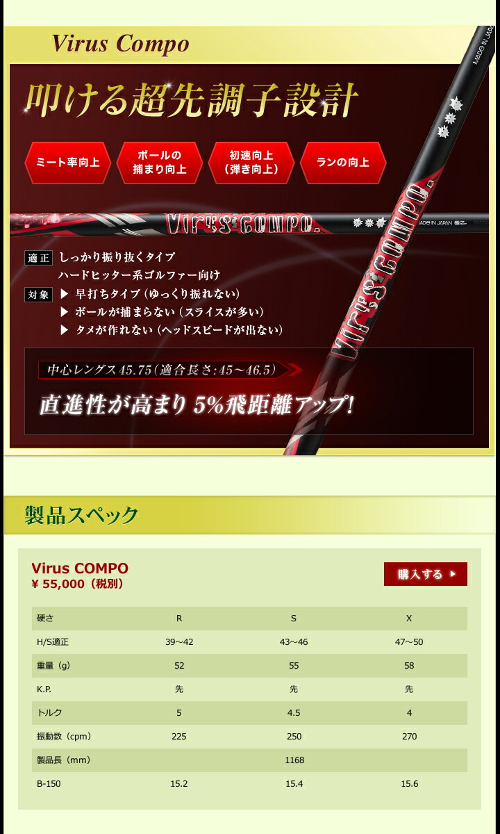 楽天市場】タイトリスト ドライバー用 CMX互換スリーブ付シャフトVirus