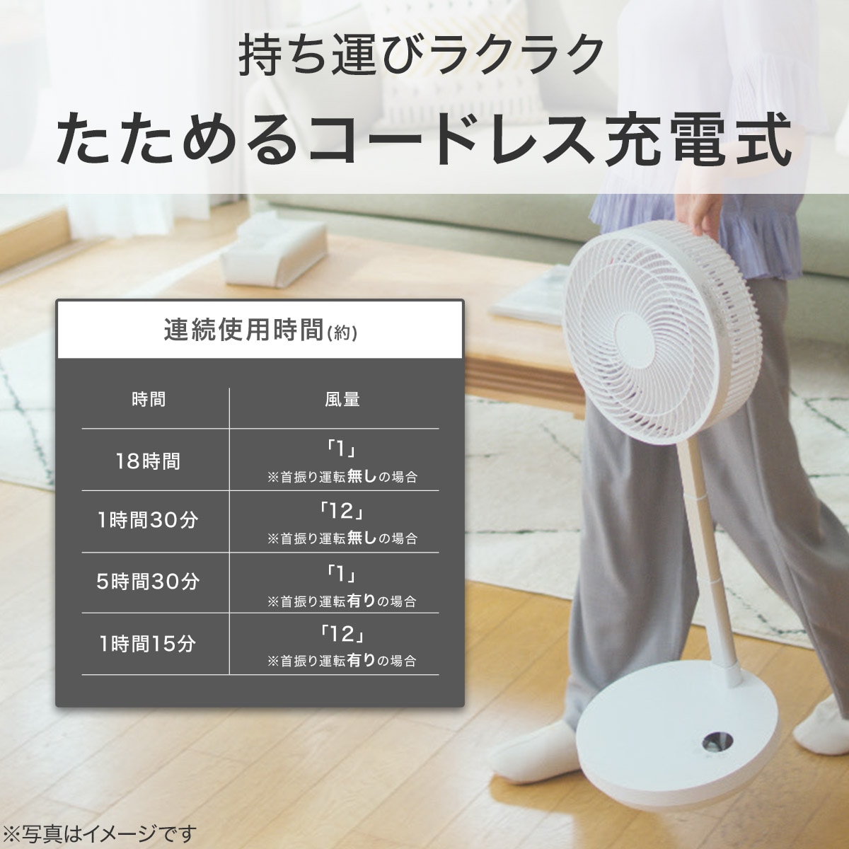 楽天市場】DCタイプ コードレスコンパクト収納扇風機 (25cm FD03NG