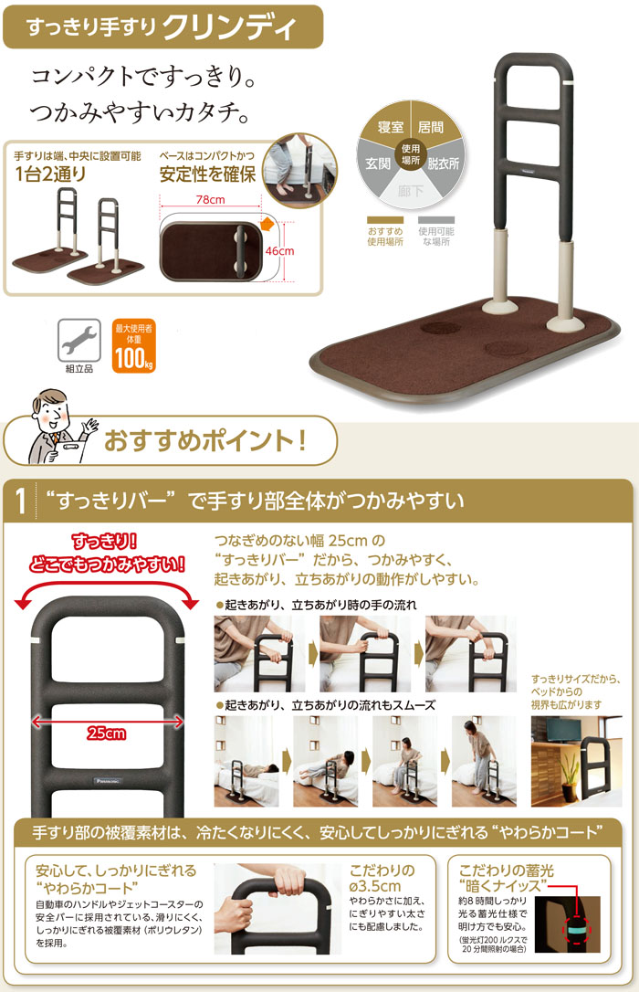 楽天市場】すっきり手すり クリンディ PN-L80501 パナソニックエイジ