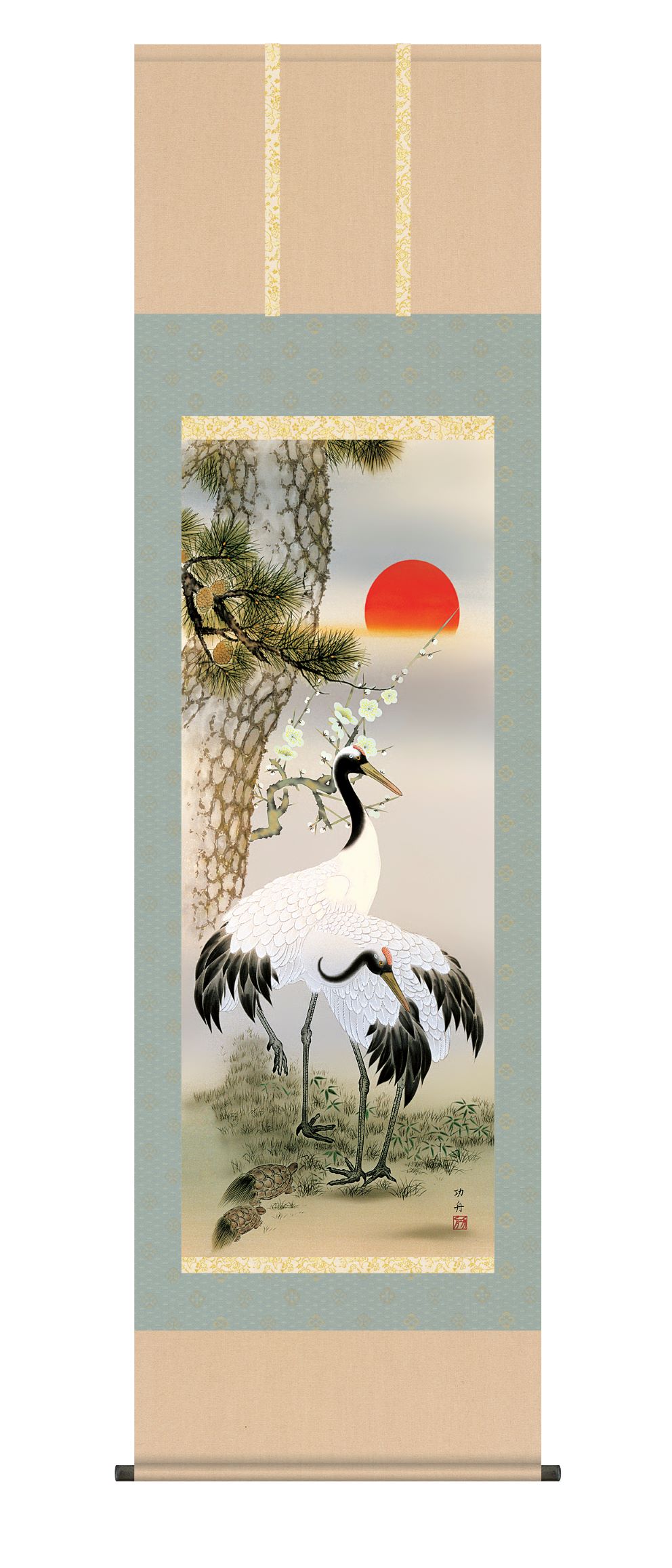 楽天市場】【 送料無料 】 掛け軸 松竹梅 鶴亀 化粧箱 桐箱 オニックス