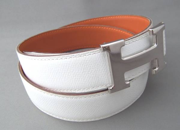 HERMES エルメスベルトH型シルバーバックルヴィンテージオレンジ箱付