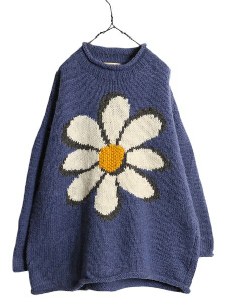 楽天市場】手編み エクアドル製 ☆ ロールネック 両面 花 ウール