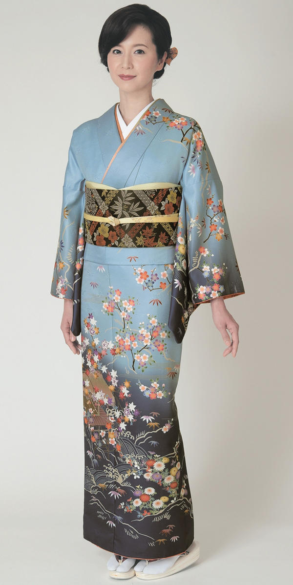 楽天市場】【訪問着】【単品】H.L 洗える着物【7】水色系【全18柄