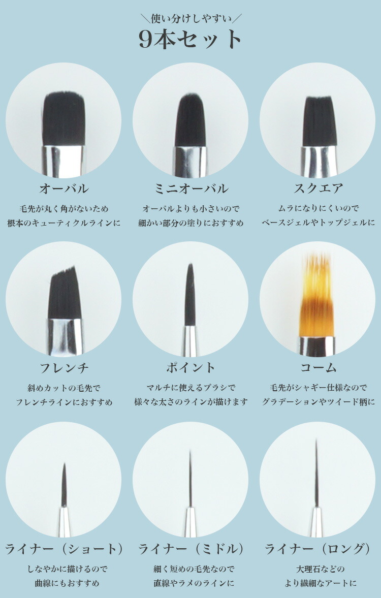 楽天市場】【動画あり】 ネイル ブラシ 9本セット ジェル ネイルアート
