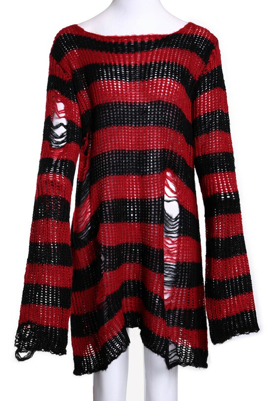 楽天市場】ダメージ入り ボーダーニット 赤×黒 ゴシックパンク メンズ