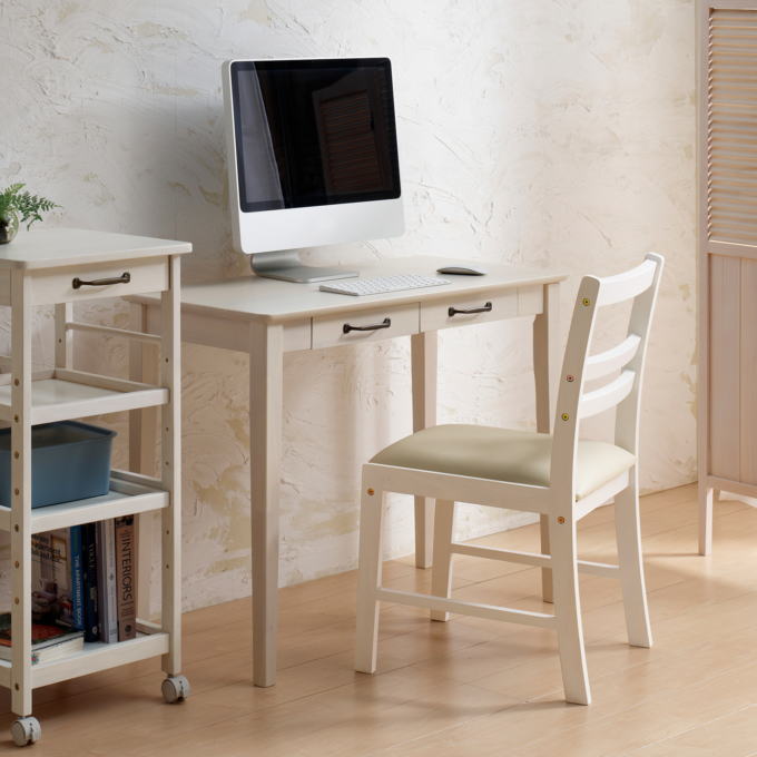 楽天市場】デスク 幅90cm 単品 ホワイト家具 白い家具 引出し 可愛い