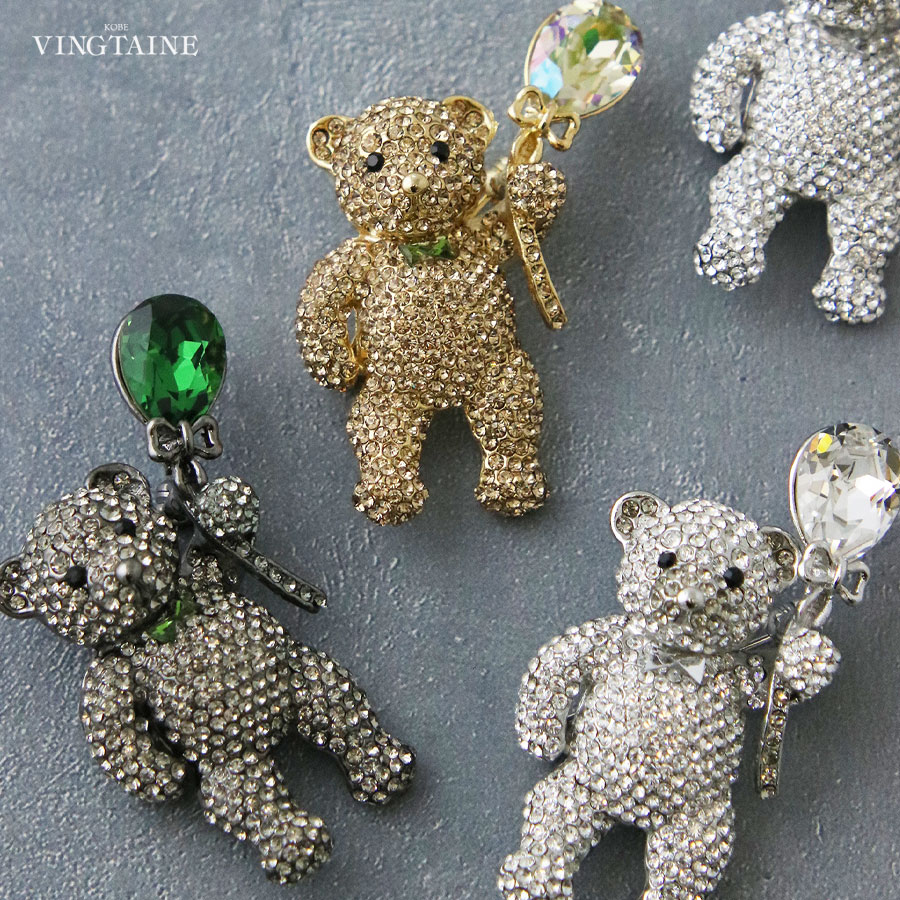 楽天市場】ブローチ くま 熊 クマ モチーフ パヴェ ビジュー 風船