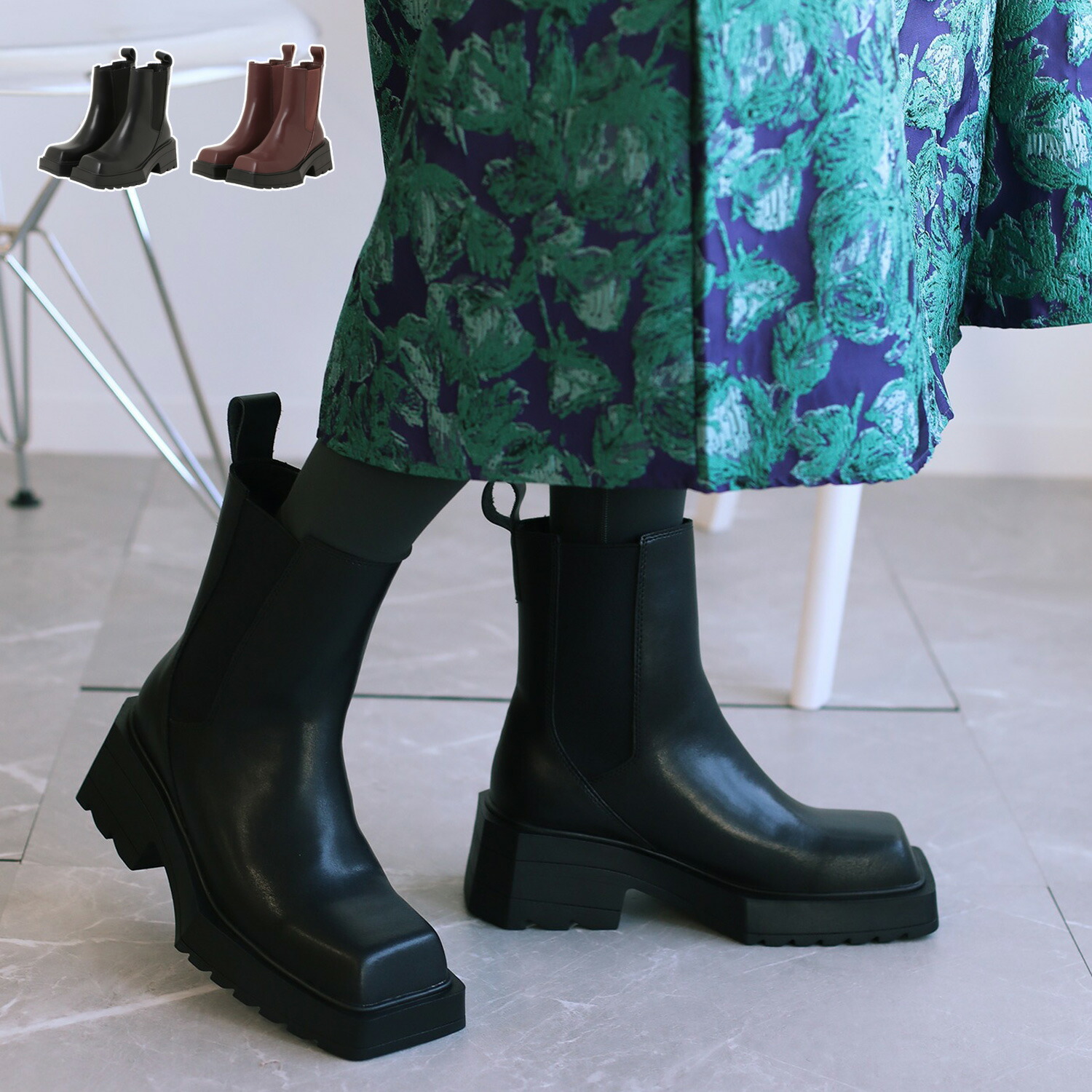 楽天市場】ショートブーツ 厚底 レディース スクエアトゥ サイドゴア