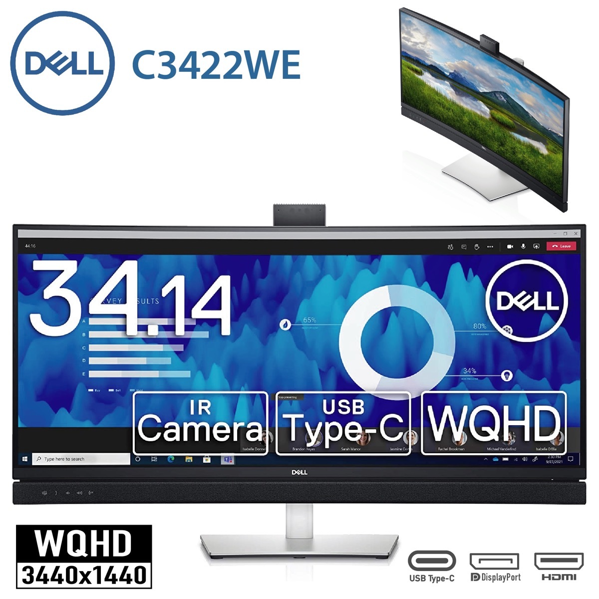 楽天市場】Dell C3422WE 34インチ ビデオ会議用 曲面モニタ− WQHD