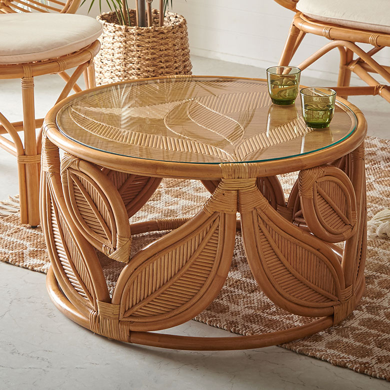 楽天市場】ラタン テーブル ガラス 天板 ローテーブル 丸型 センター