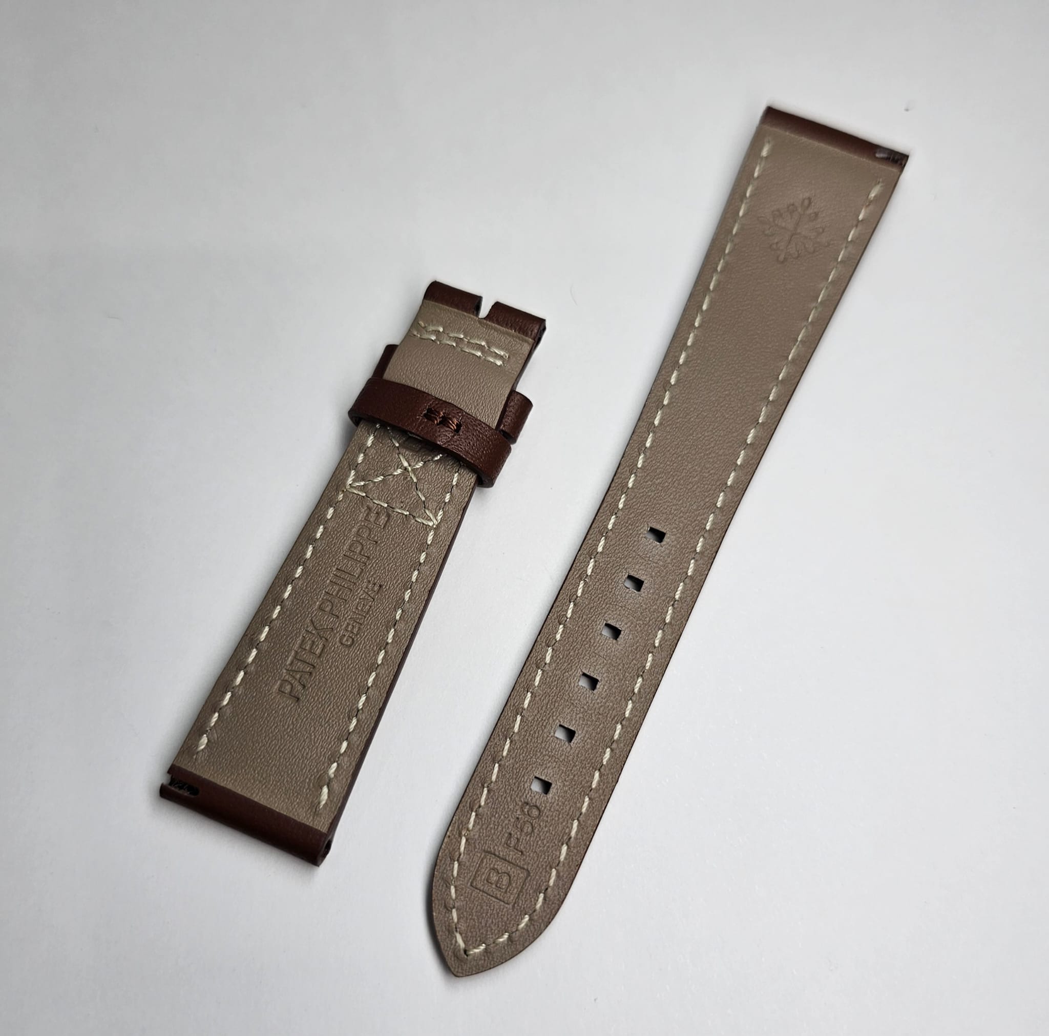 楽天市場】パテックフィリップ純正革ベルト18-14mmブラウン白ステッチ