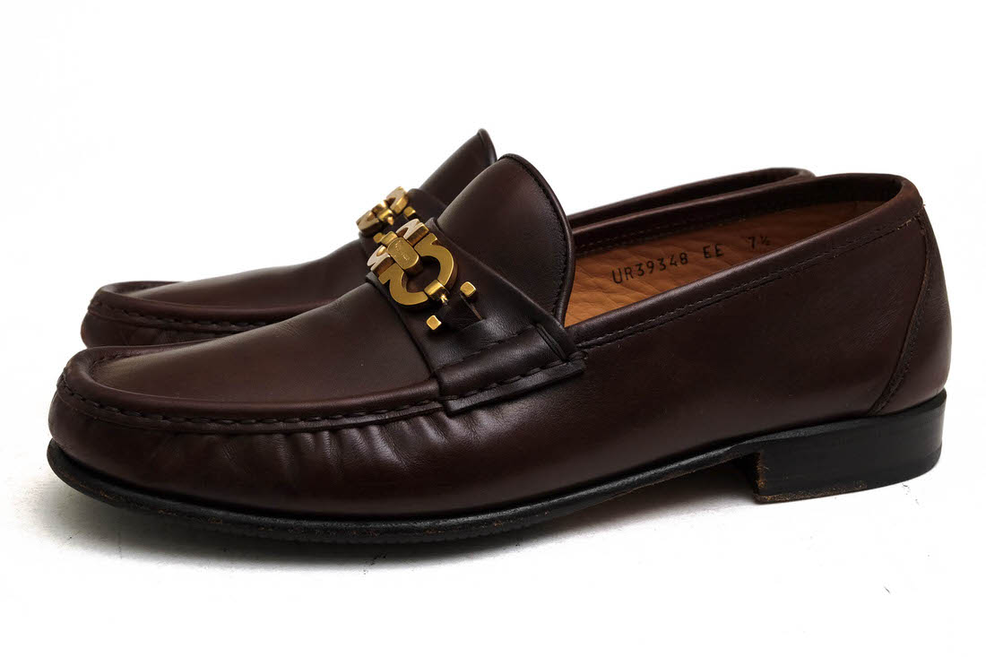 極美品 フェラガモ ビットローファー ガンチーニ シボ革 ブラウン 2185