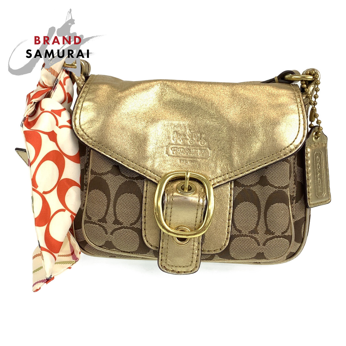 楽天市場】美品 COACH コーチ シグネチャー スカーフ付き ゴールド