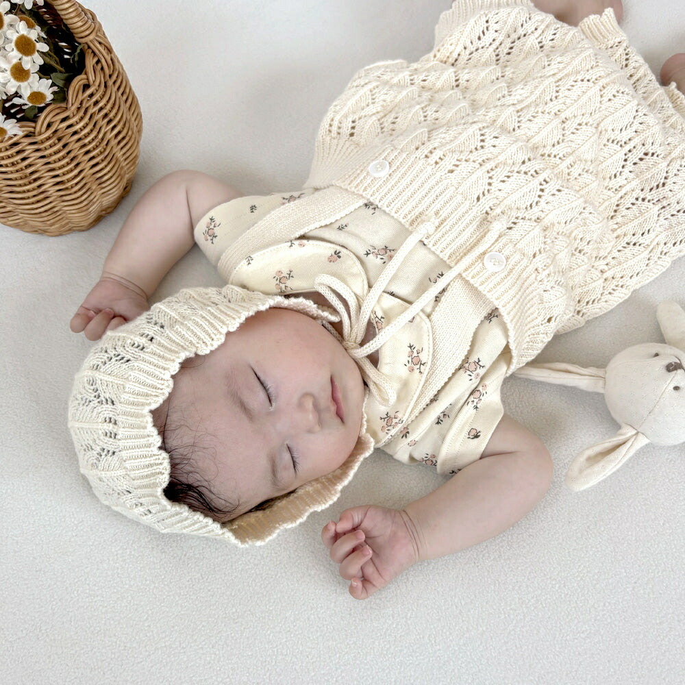 楽天市場】透かし編み ニットロンパース ＆ ボンネット セット NATURAL