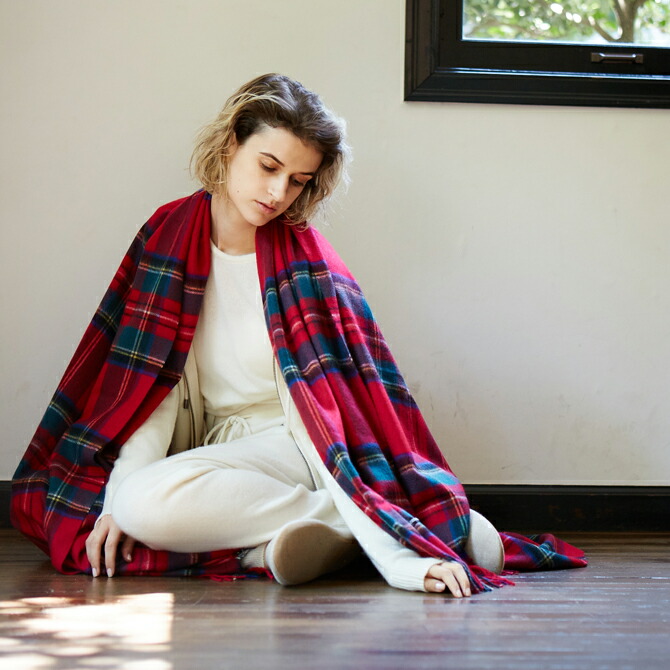 楽天市場】カシミヤ 100% チェックブランケット ビッグストール/2color