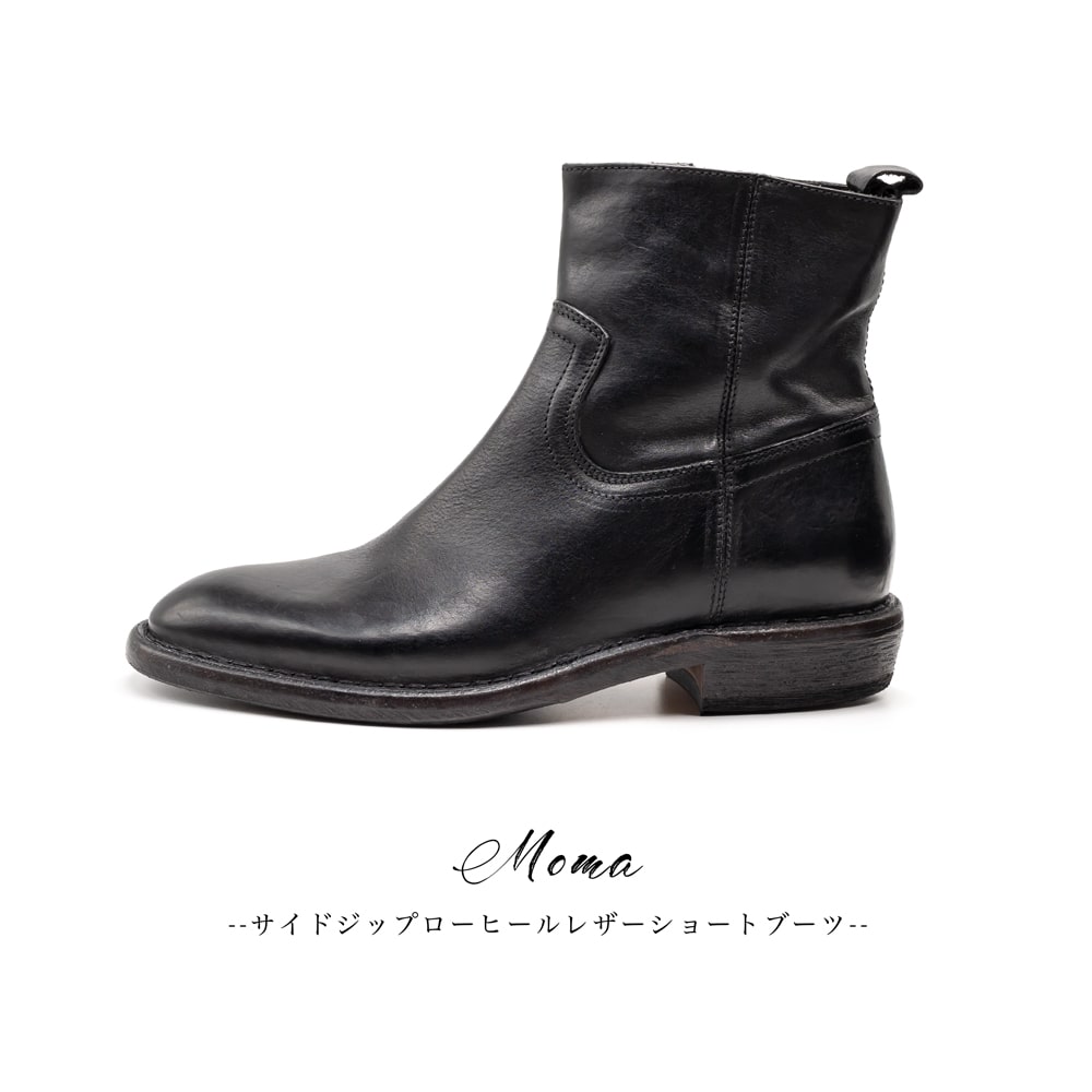 楽天市場】MOMA [モマ]サイドジップローヒールレザーショートブーツ22A