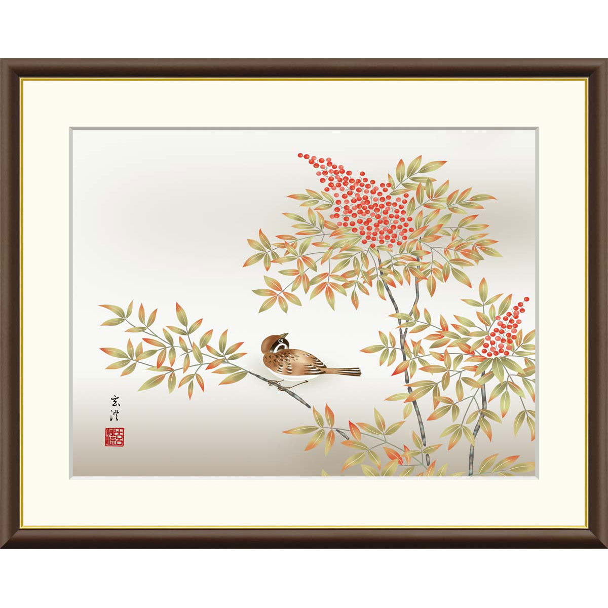 楽天市場】清水玄澄 「南天に雀」 F8号（額外寸61x50cm） 高精彩工芸