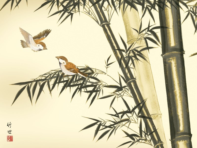 楽天市場】額絵 日本画 花鳥画 【竹に雀】 田村竹世 G4-BK055 [代引き