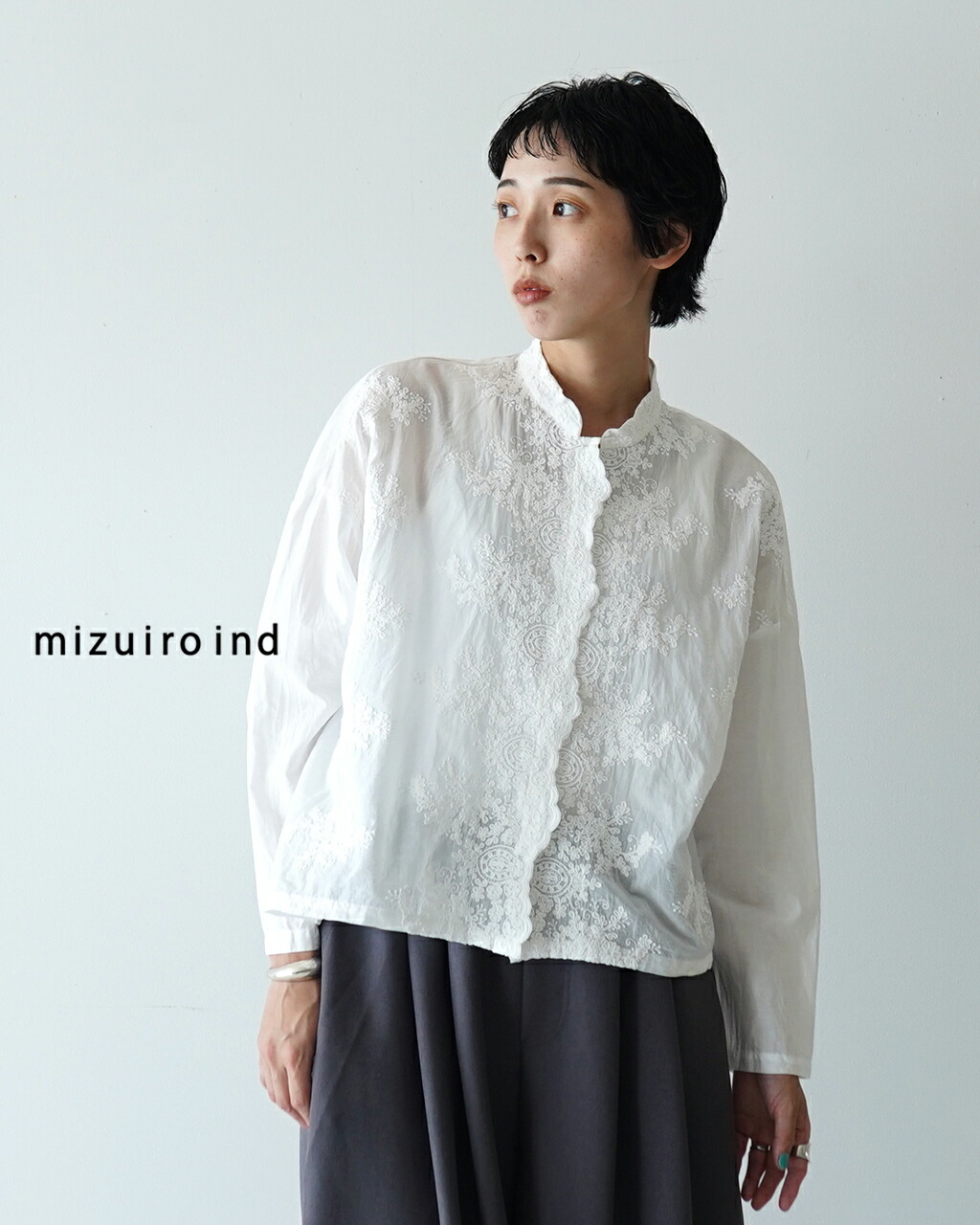 楽天市場】ミズイロインド mizuiro ind レース スタンドカラー ワイド