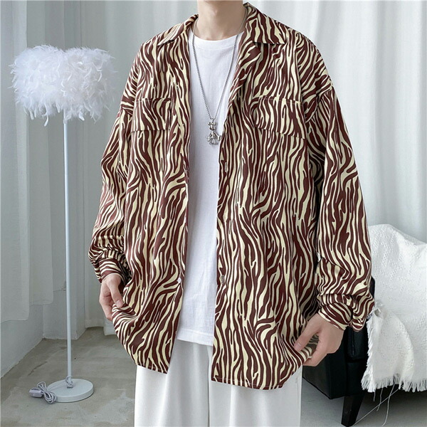 楽天市場】柄シャツ ゼブラ柄 アニマル柄 長袖 オープンカラー シャツ