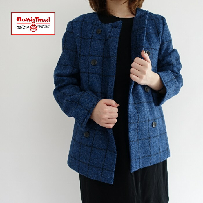 楽天市場】ハリスツイードダブルボタンノーカラーコート : Grandir
