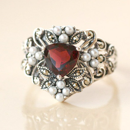 楽天市場】【碌山】 シルバー ガーネット シードパール リングRokuzan