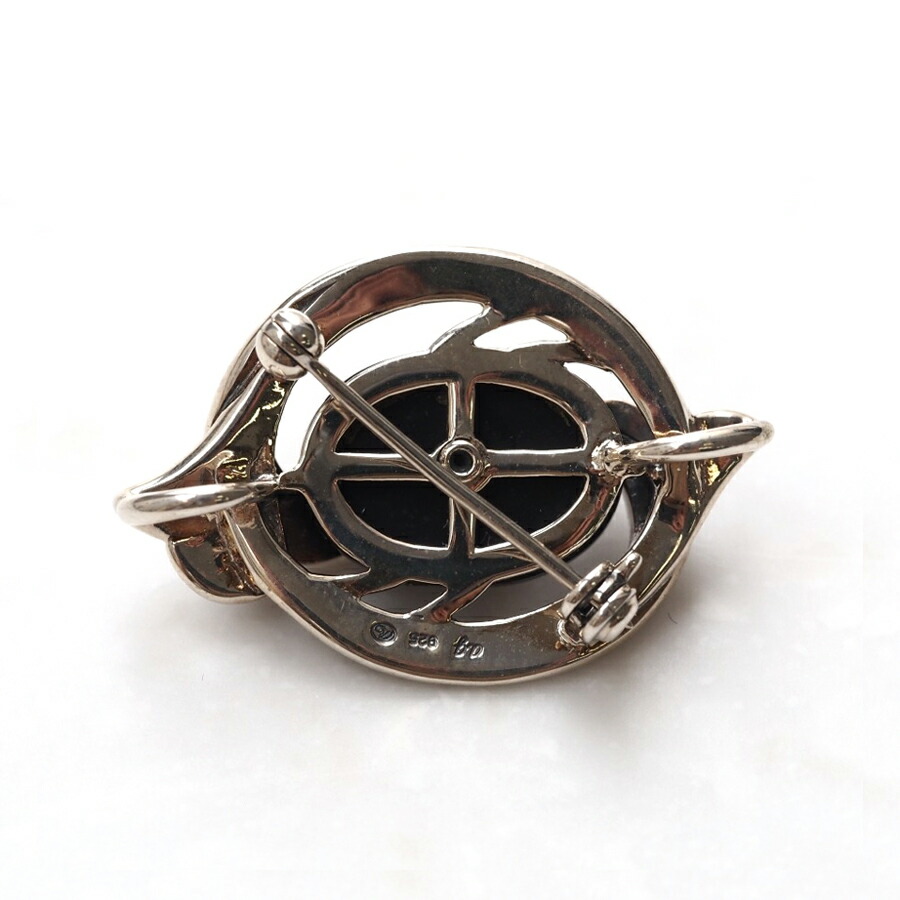 碌山 ロクザン ヴィンテージ オニキス パール シルバーブローチ 925