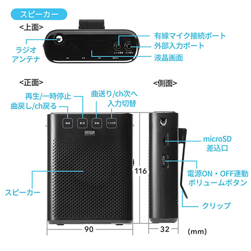 楽天市場】拡声器 ワイヤレス 10W 2人同時使用 音楽同時再生 イベント