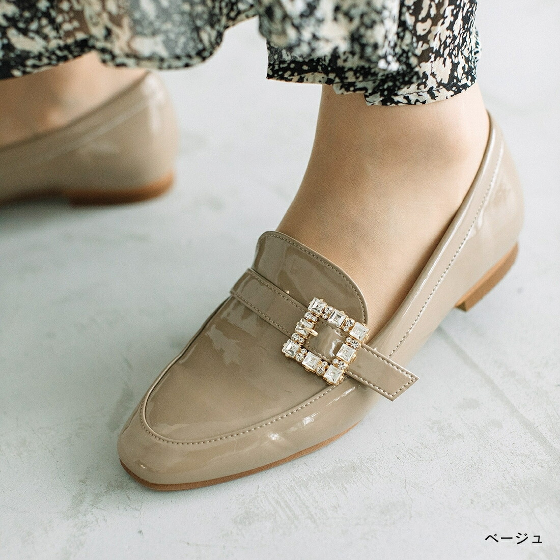 楽天市場】ローファー フラット 晴雨兼用 ビジュー バックル オフィス