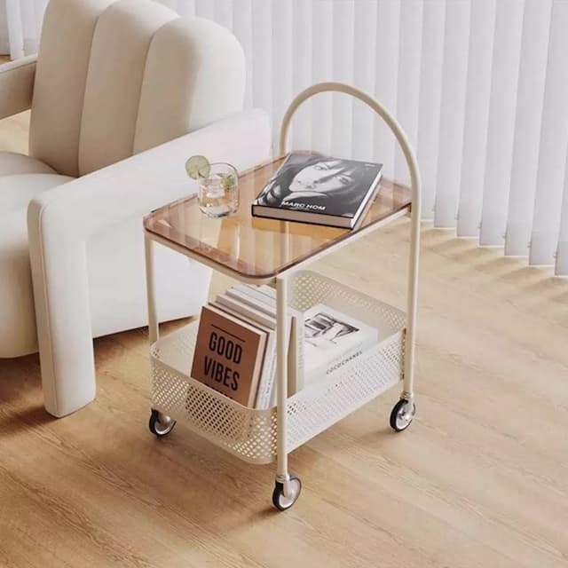 楽天市場】2colors/キャスター付き二段サイドテーブル ガラス 収納