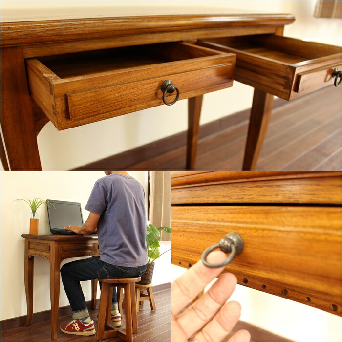 楽天市場】アジアン家具 チーク 無垢 銘木 木製 コンソールテーブル PC