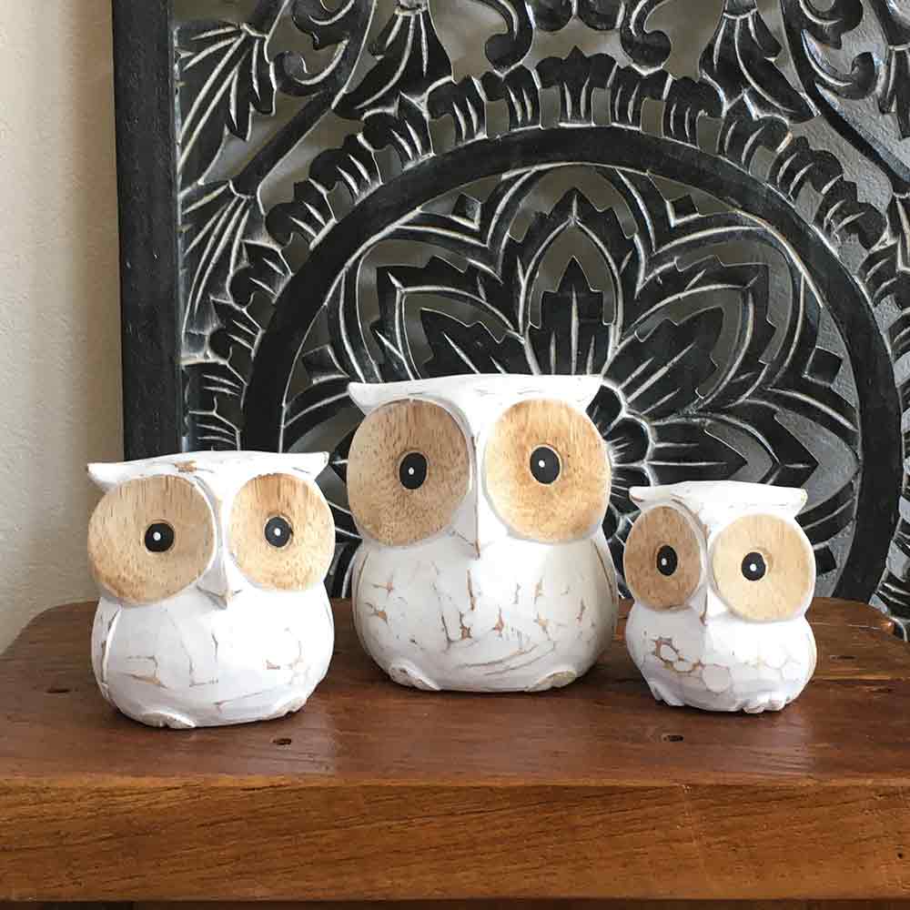 楽天市場】【インテリア雑貨 おしゃれ バリ風】 フクロウ 置物 木彫り