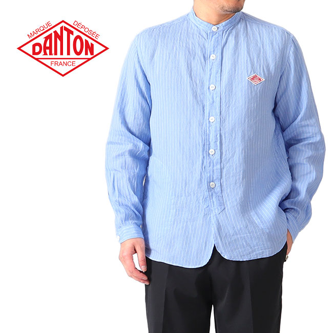 楽天市場】DANTON ダントン リネン ストライプ バンドカラーシャツ JD