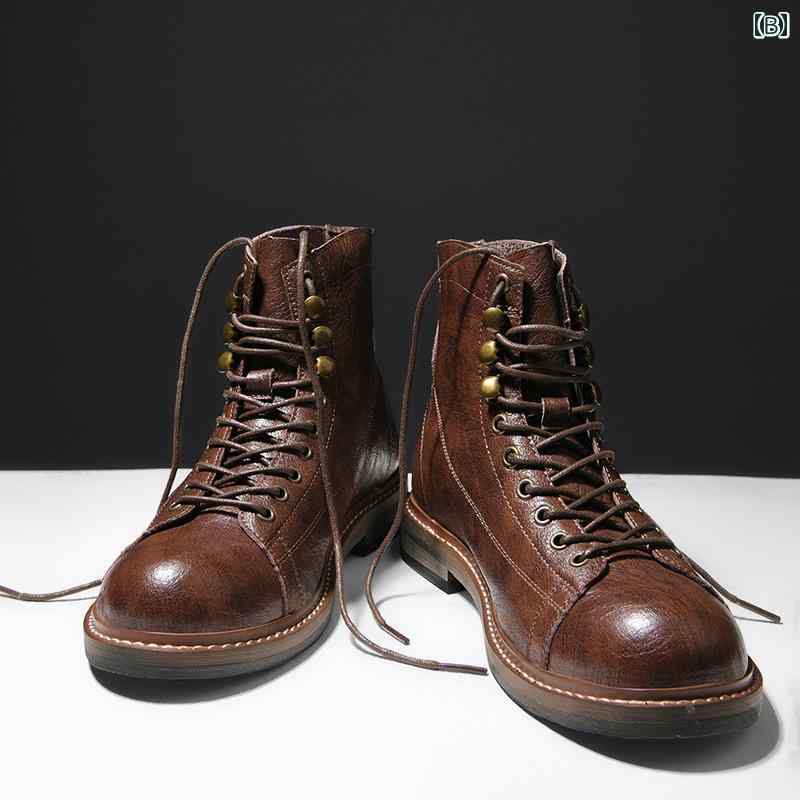 楽天市場】メンズ シューズ ワークブーツ レトロ 革 レースアップ