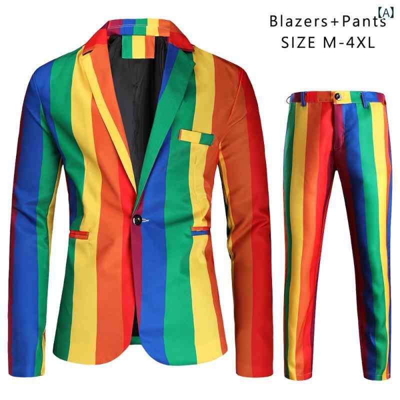 楽天市場】レインボー スーツ 上下 セットアップ 虹色 ストライプ
