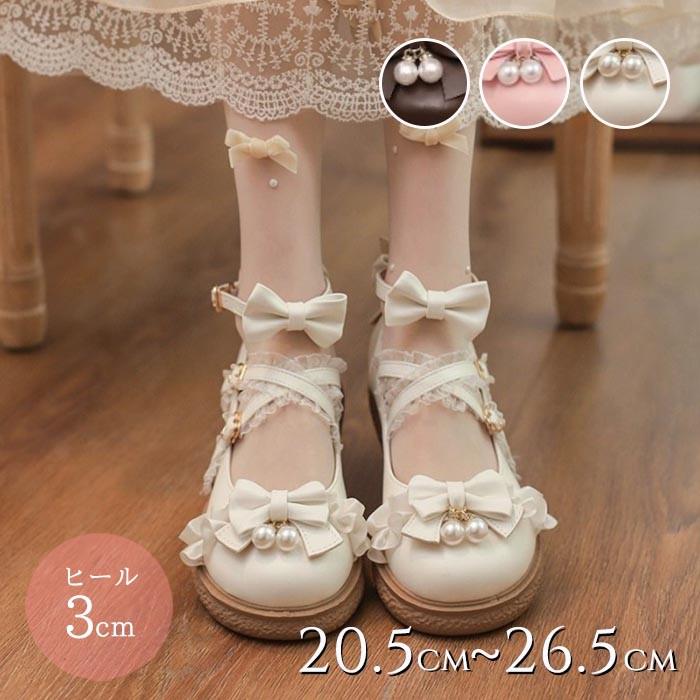 楽天市場】ロリータ靴 パンプス ストラップ リボン 厚底 フラット 甘